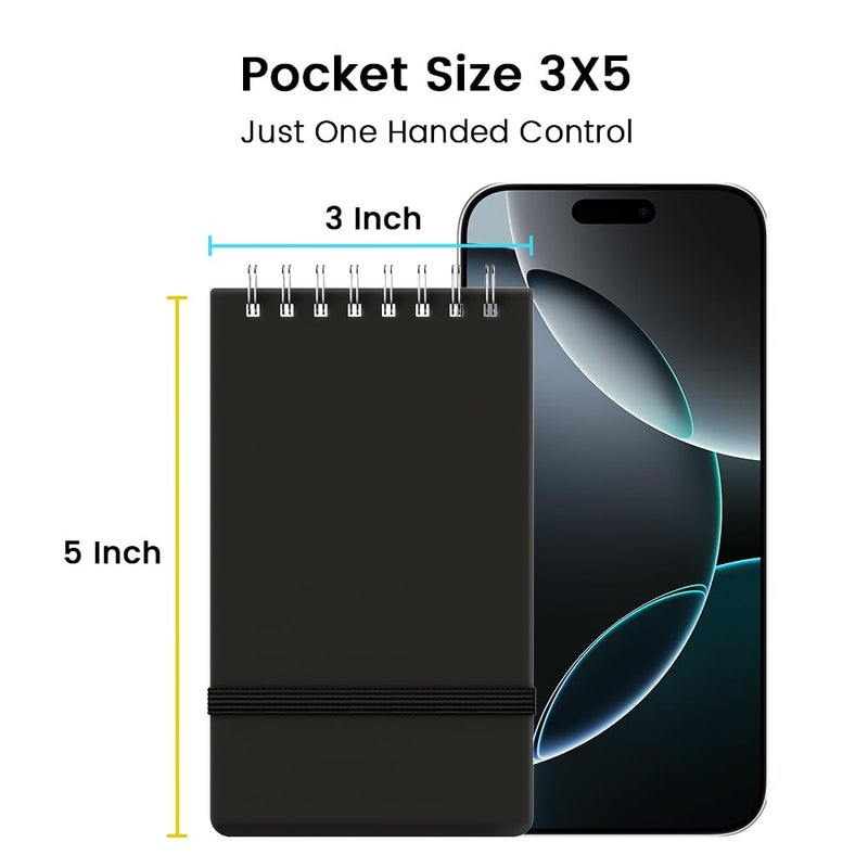Beyong Small Pocket Notebook, Mini Notepad Spiral Notebooks Note Pads (Black, 3x5) - Image 5