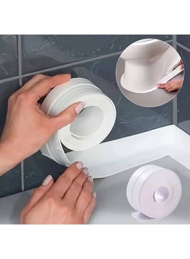 White Self Adhesive Waterproof PVC Caulking Strips 1 5 Inch Sealing Tape For Bathroom Kitchen - Image 2