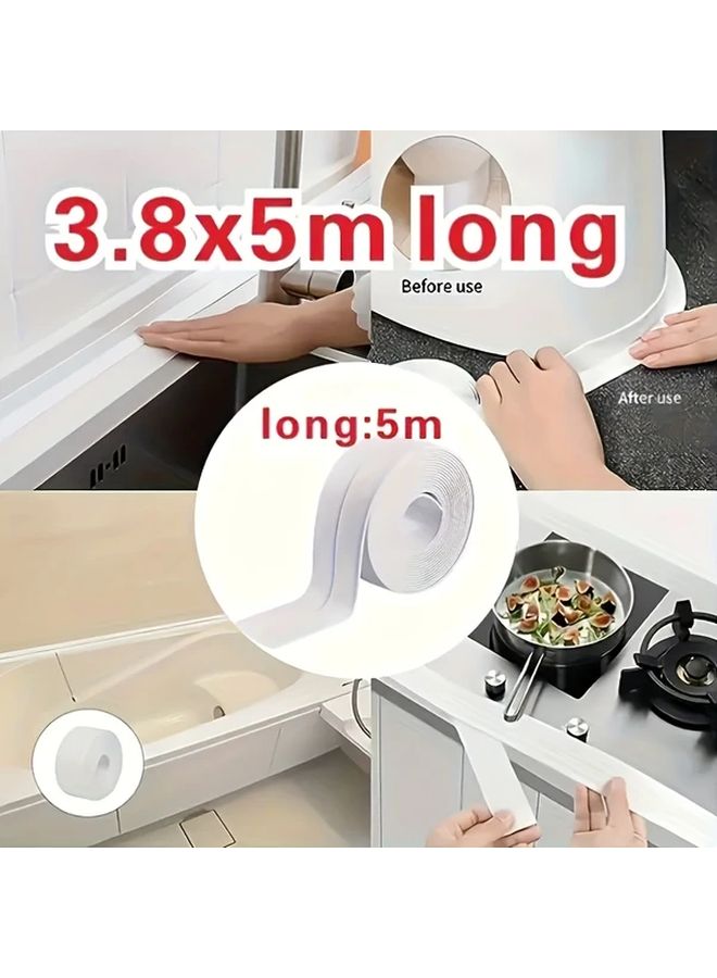 White Self Adhesive Waterproof PVC Caulking Strips 1 5 Inch Sealing Tape For Bathroom Kitchen - Image 4