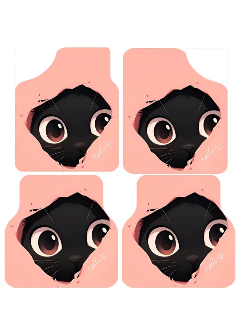 Generic MT Best Buy Peeking Black Cat Car Floor Mats – 4-Piece Set, Universal Fit, Non-Slip, Waterproof, Easy to Clean, Adorable Kitty Design 