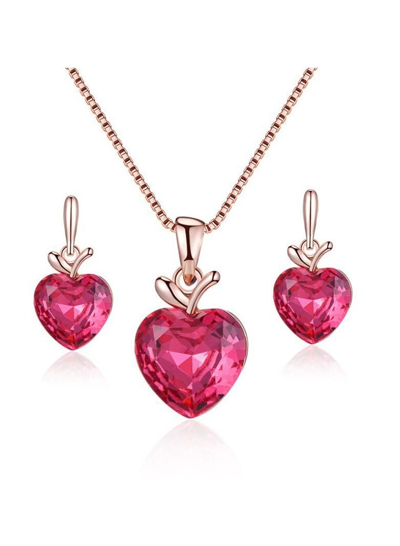 Goolsky مجموعة مجوهرات كريستال القلب الوردي الرومانسي - قلادة وأقراط متلألئة، هدية رائعة لها في عيد الحب وأعياد الميلاد - Image 1