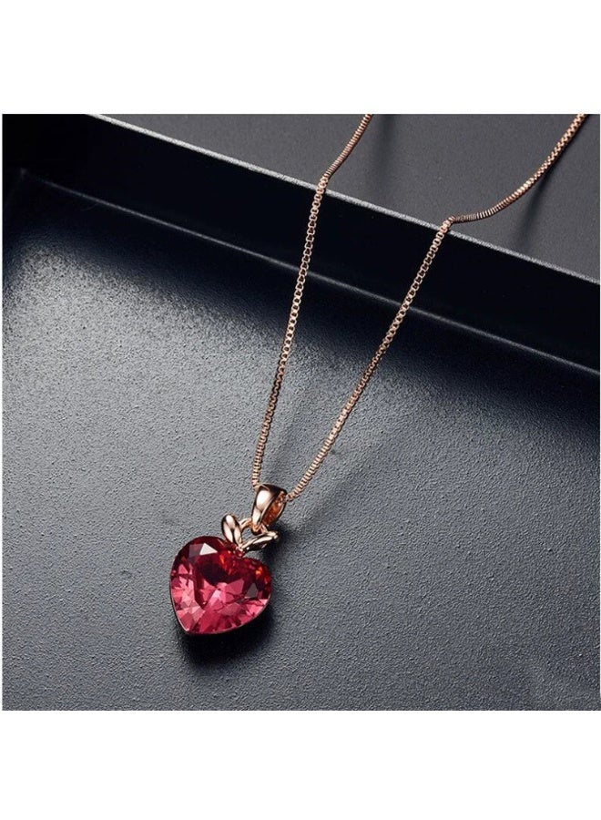 Goolsky مجموعة مجوهرات كريستال القلب الوردي الرومانسي - قلادة وأقراط متلألئة، هدية رائعة لها في عيد الحب وأعياد الميلاد - Image 2