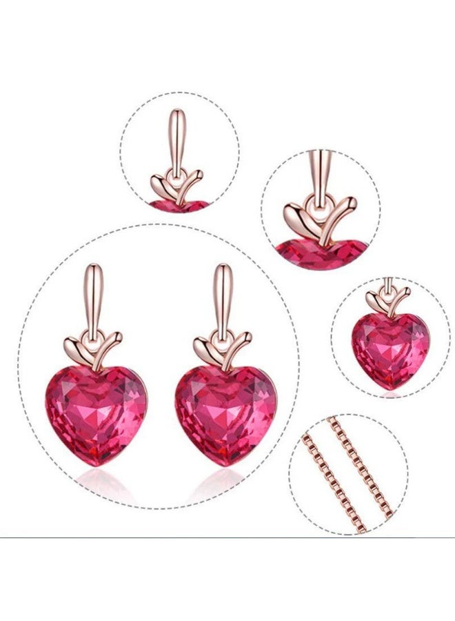 Goolsky مجموعة مجوهرات كريستال القلب الوردي الرومانسي - قلادة وأقراط متلألئة، هدية رائعة لها في عيد الحب وأعياد الميلاد - Image 4