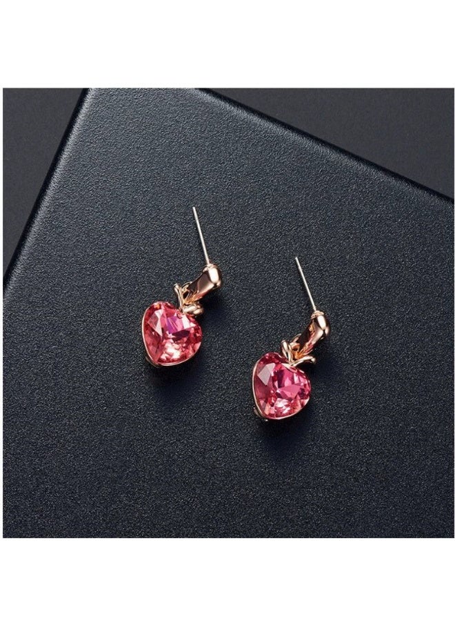 Goolsky مجموعة مجوهرات كريستال القلب الوردي الرومانسي - قلادة وأقراط متلألئة، هدية رائعة لها في عيد الحب وأعياد الميلاد - Image 5