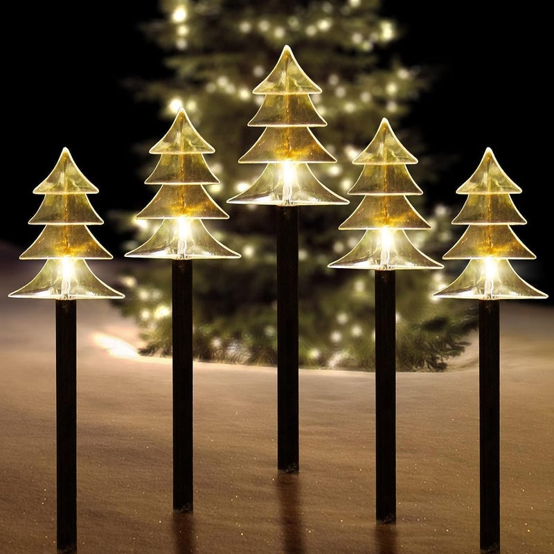 ILLUMINEW Outdoor Christmas Decorations, Solar Christmas Pathway Lights, Set of 5 Waterproof Landscape LED Lights for Yard Lawn Patio Walkway Decor - Image 1