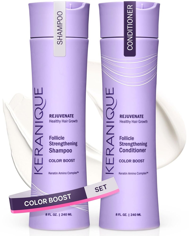 Keranique Color Safe Shampoo and Conditioner  Protect and Extend Color Shampoo and Conditioner for Women with Dry Fine Color Treated Hair  Sulfate Free Set for Colored Hair with UV Protection