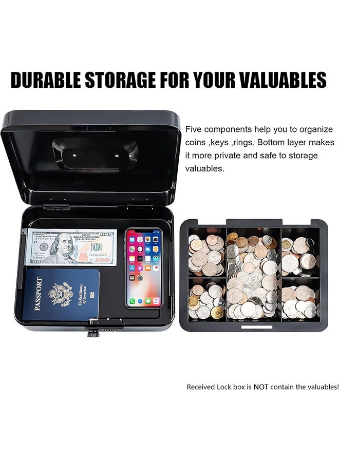 Cash Box with Money Tray,  Medium Money Box with Combination Lock, Black - Image 5