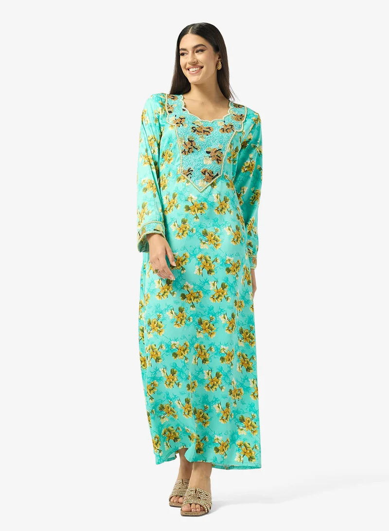 ARABIAN CLOSET Embellished Belted Jalabiya