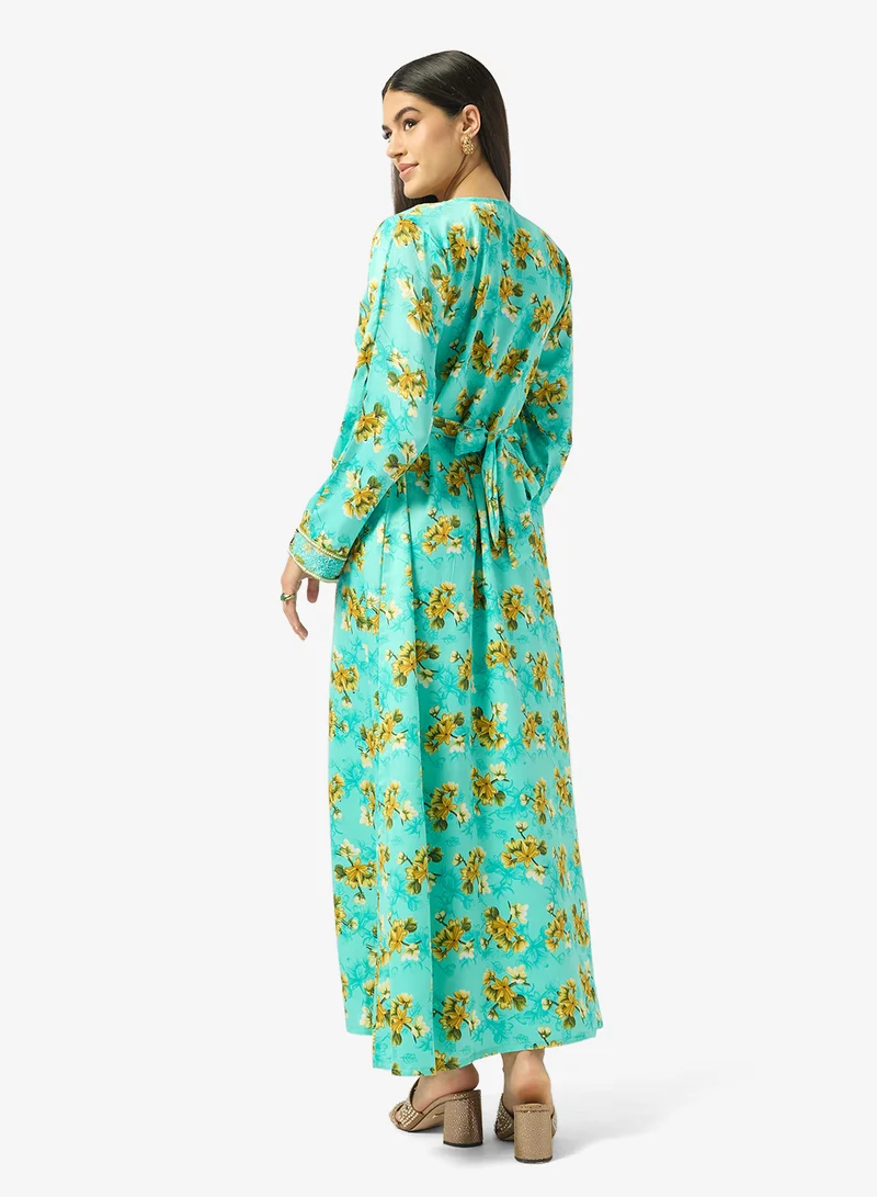ARABIAN CLOSET Embellished Belted Jalabiya