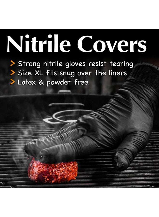 Charbasil Charbasil Grilling Glove Kit 100 Black Nitrile Gloves 4 Thick Cotton Liners Disposable BBQ Gloves with Washable Heat-Resistant Liners Replaceable Cover Oven Mitt for Barbecue and Smoking Meat  - Image 3