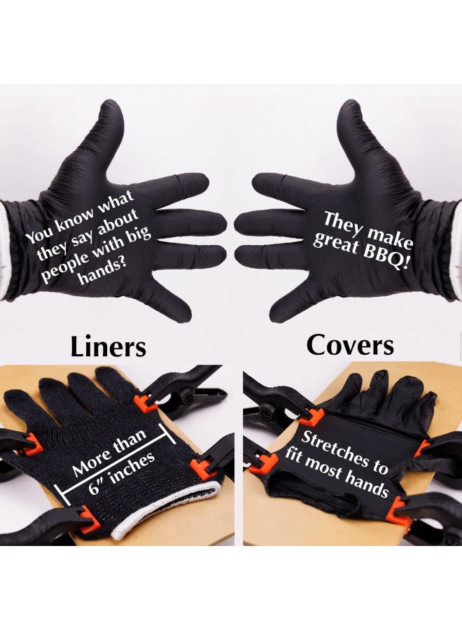 Charbasil Charbasil Grilling Glove Kit 100 Black Nitrile Gloves 4 Thick Cotton Liners Disposable BBQ Gloves with Washable Heat-Resistant Liners Replaceable Cover Oven Mitt for Barbecue and Smoking Meat  - Image 4