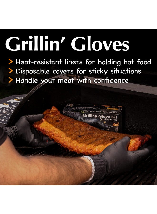 Charbasil Charbasil Grilling Glove Kit 100 Black Nitrile Gloves 4 Thick Cotton Liners Disposable BBQ Gloves with Washable Heat-Resistant Liners Replaceable Cover Oven Mitt for Barbecue and Smoking Meat  - Image 1