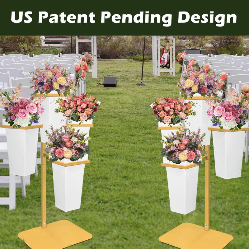 PROLEE Flower Display Stand with Buckets, Wedding Flower Cart Display Stand with Wheels,Flower Stand for Wedding Party, Events and Garden Decor (White) - Image 2