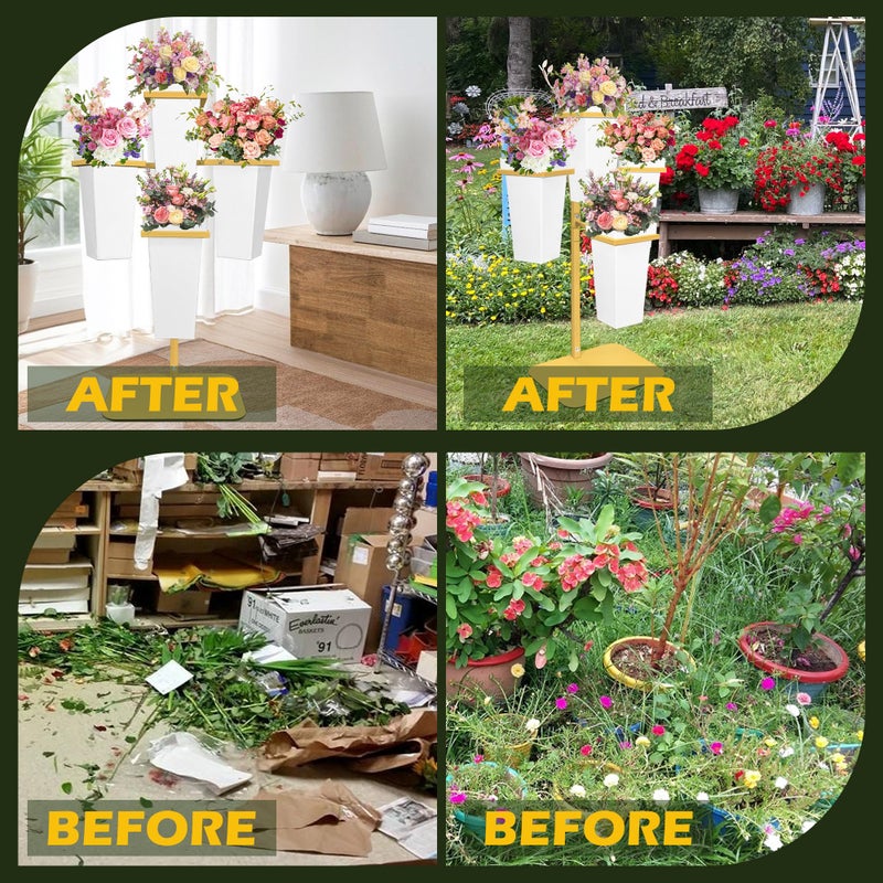 PROLEE Flower Display Stand with Buckets, Wedding Flower Cart Display Stand with Wheels,Flower Stand for Wedding Party, Events and Garden Decor (White) - Image 5