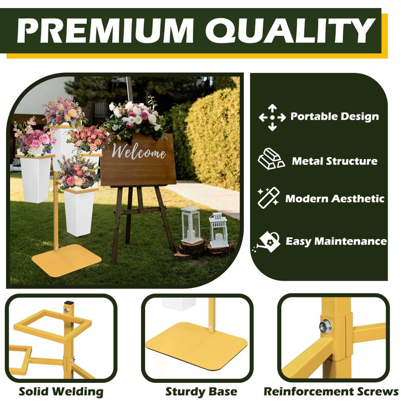 PROLEE Flower Display Stand with Buckets, Wedding Flower Cart Display Stand with Wheels,Flower Stand for Wedding Party, Events and Garden Decor (White) - Image 4
