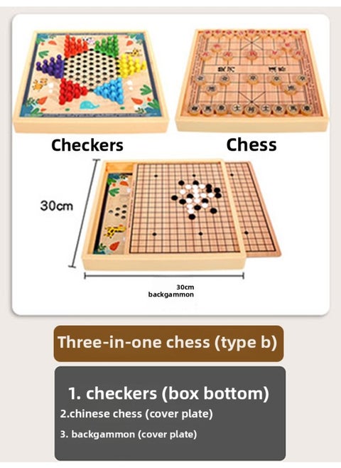 Children's Flying Chess Checkers Multi-functional One Chessboard Gobang Go Cards Colosseum Chess Combination Toys-Colour:◎Three-in-one Model B [checkers + Backgammon + Chess] 30x30cm◎