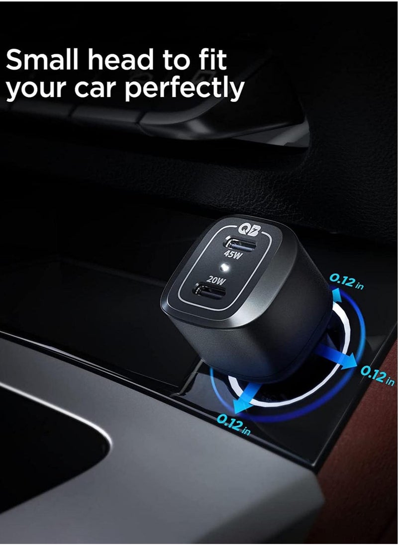 Spigen - ArcField 65W PD Fast Car Charger USB-C Dual Port 45W & 20W USB Type C Power Delivery 3.0 Mobile Tablet Charging Adapter - Image 1