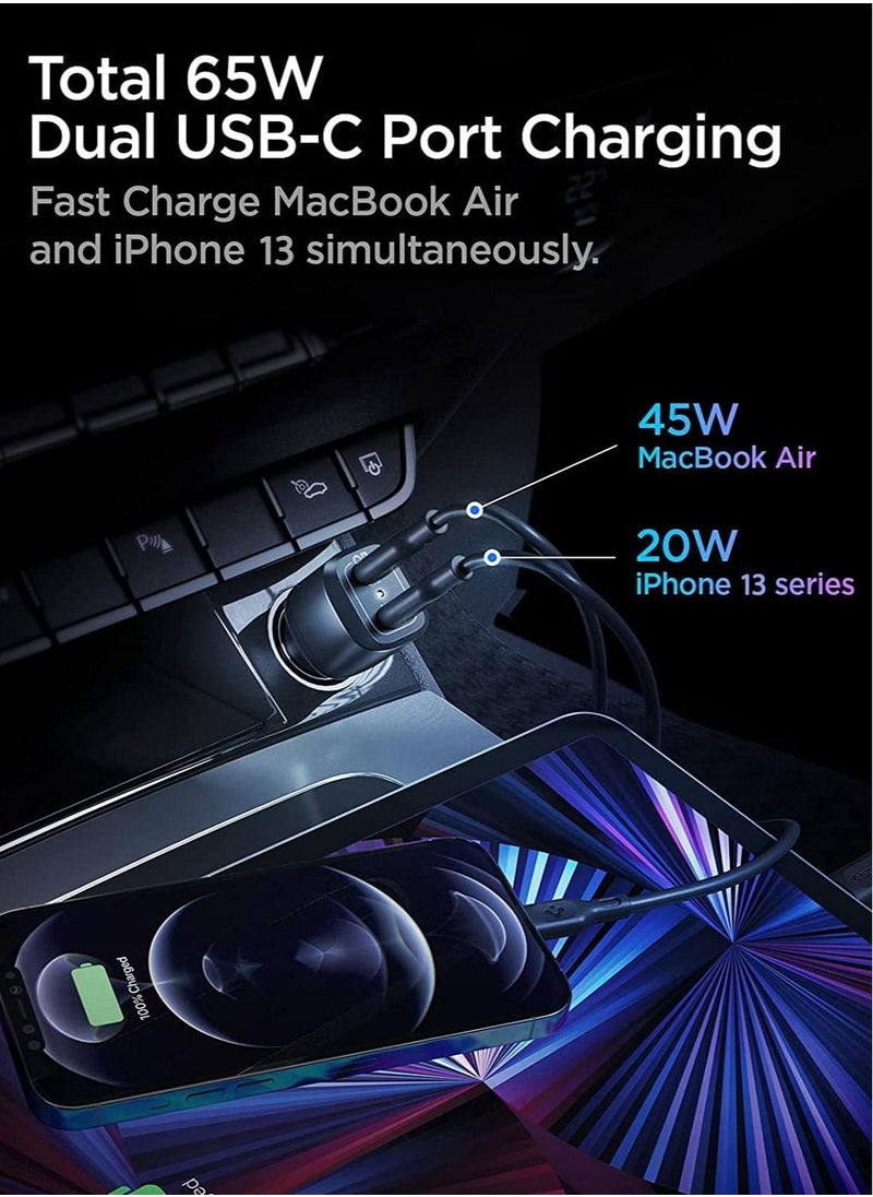 Spigen - ArcField 65W PD Fast Car Charger USB-C Dual Port 45W & 20W USB Type C Power Delivery 3.0 Mobile Tablet Charging Adapter - Image 1
