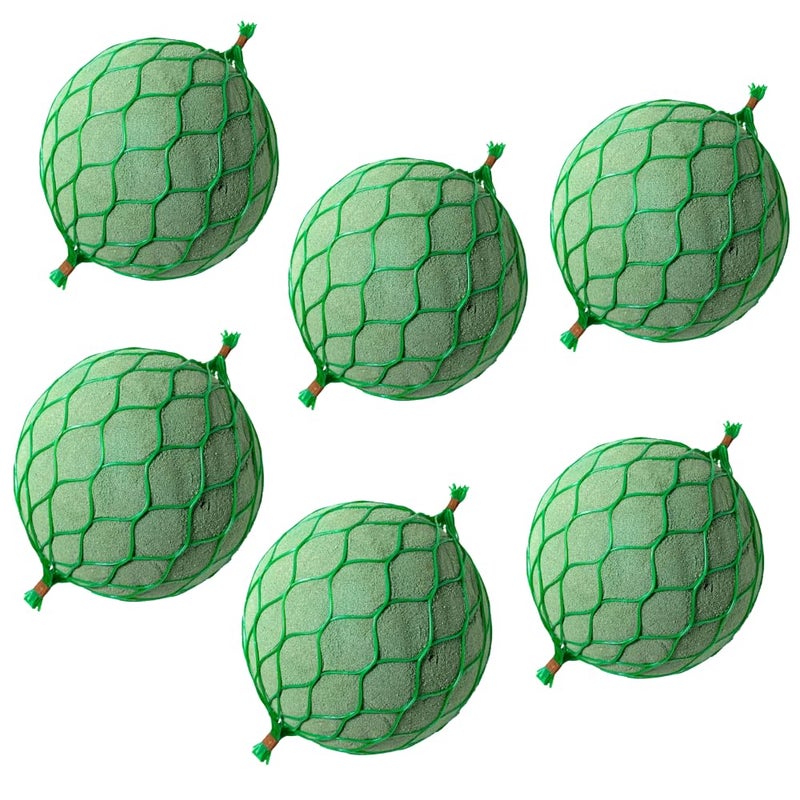 Oasis Pack of 6 Floral Foam Spheres | Green Round Foam Spheres Balls for Fresh & Artificial Flowers | Wet & Dry Use | Ideal for Wedding, Party & Home Floral Arrangements - Netted (75mm) - Image 1