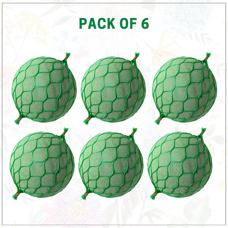 Oasis Pack of 6 Floral Foam Spheres | Green Round Foam Spheres Balls for Fresh & Artificial Flowers | Wet & Dry Use | Ideal for Wedding, Party & Home Floral Arrangements - Netted (75mm) - Image 2