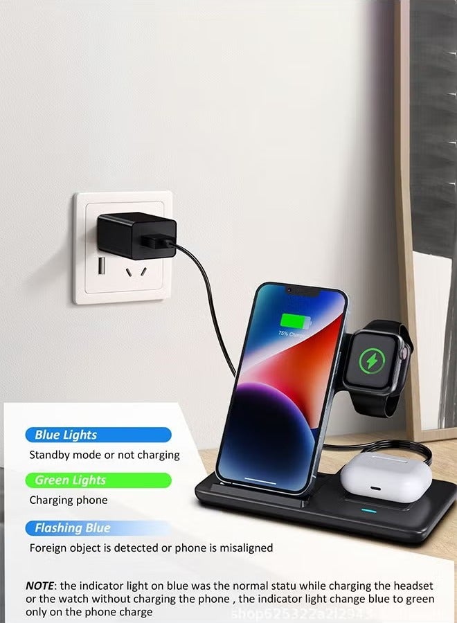 3-in-1 Wireless Charger, Foldable Dual-Coil Design, Black - Image 3