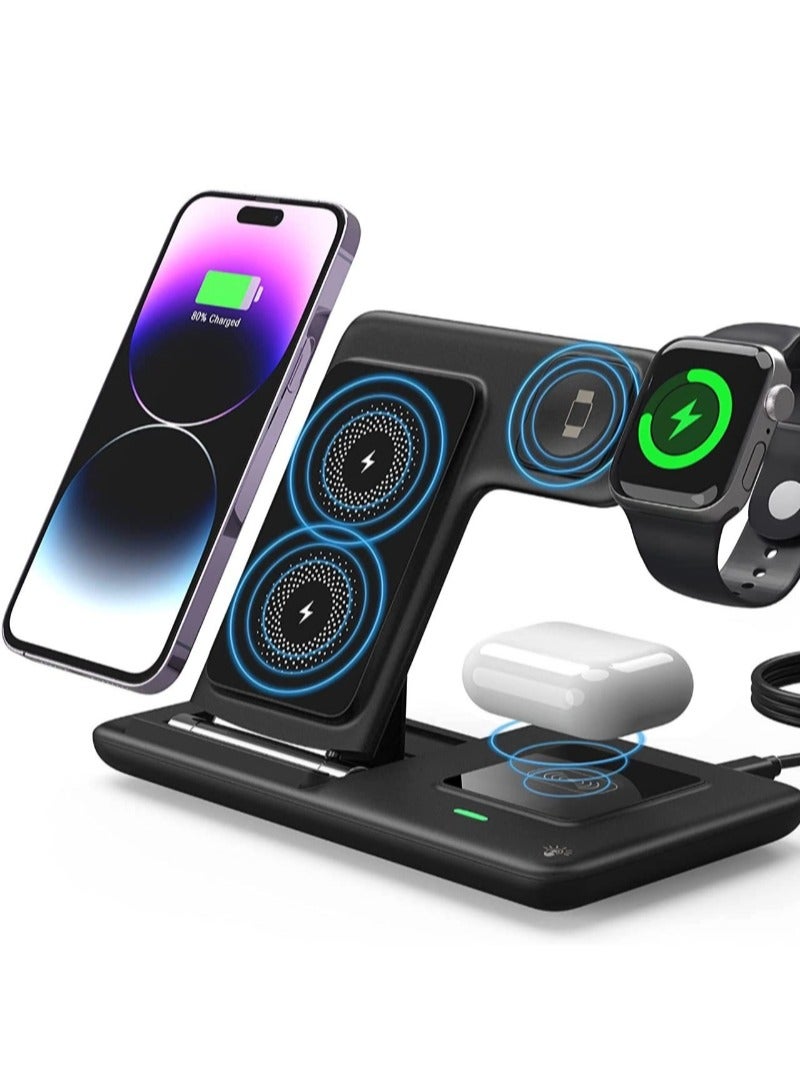 3-in-1 Wireless Charger, Foldable Dual-Coil Design, Black - Image 1