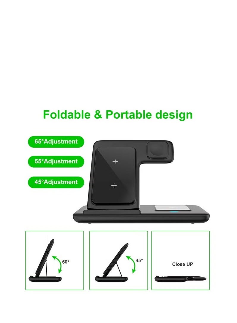 3-in-1 Wireless Charger, Foldable Dual-Coil Design, Black - Image 2