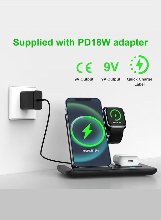 3-in-1 Wireless Charger, Foldable Dual-Coil Design, Black - Image 4