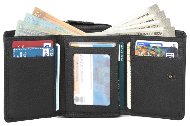 WildHorn Genuine Leather Women’s Wallet – Bi-Fold Clutch with 8 Card Slots, Cash Compartment & Hidden Zip Pocket- Carry All Your Daily Essentials (N Black) - Image 3
