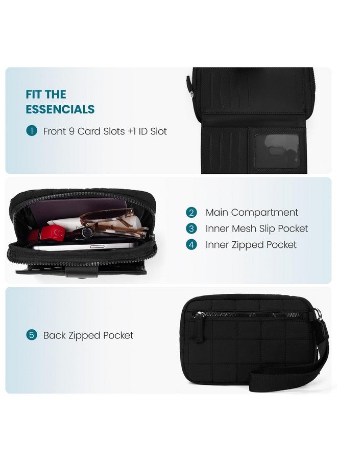 befen Wristlet Wallets for Women, Quilted Nylon Wallet Clutch Purse with 10 Card Slots, Credit Card Holder with RFID Blocking Phone Organizer, Puffer Womens Wallets, Black - Image 4