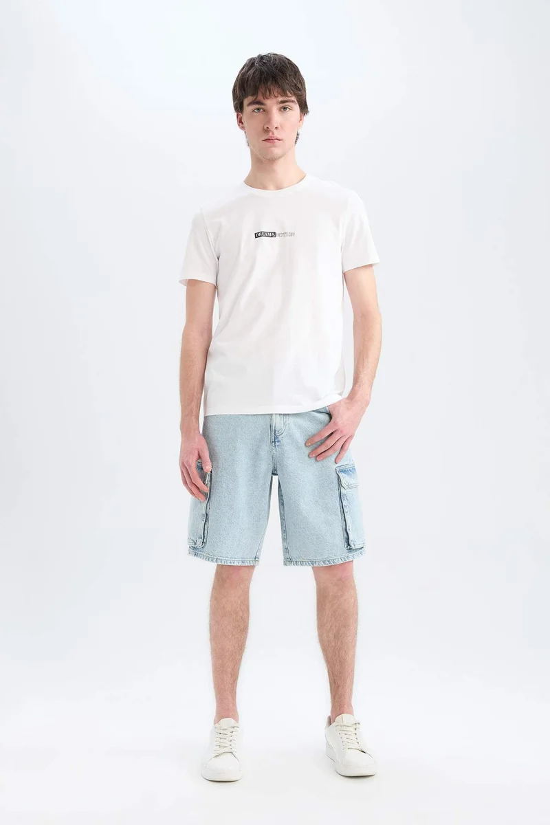 ديفاكتو Cotton Slim Fit Crew Neck Printed T-Shirt