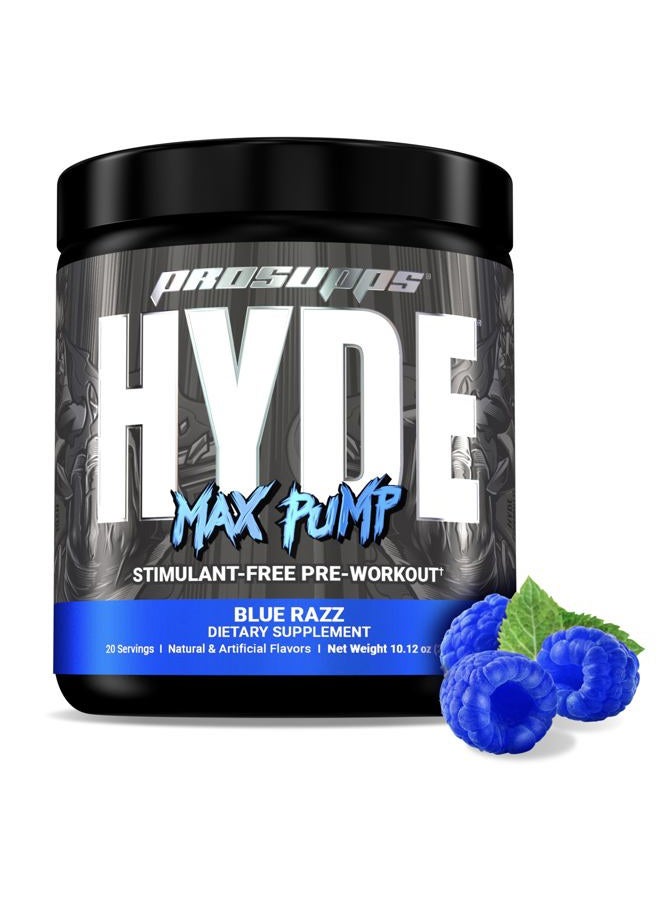 ProSupps Hyde Max Pump Pre Workout for Men and Women - Nitric Oxide Supplement for Pump and Endurance - Stimulant Free Pre Workout to Promote Blood Flow and Muscle Strength (Blue Razz, 20 Servings)  - Image 1