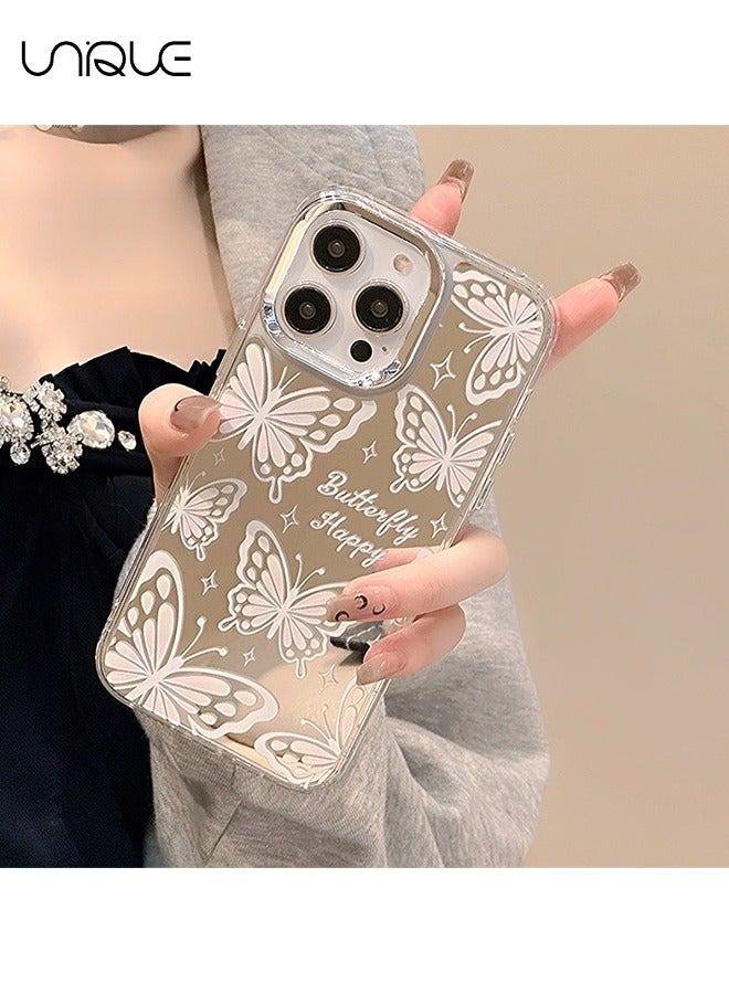 يونيك متوافق مع حافظات ايفون 15 برو ماكس ، وحافظات نمط الفراشة ، وحافظات الكتابة على الجدران ، وحالات المرايا ، وحماية من السقوط من مادة TPU - مع حبل - Image 3