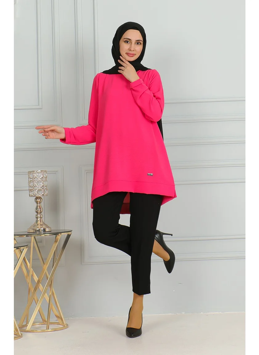 Sefa Merve Aerobin Fabric Slit Tunic 9138-01 Fuchsia