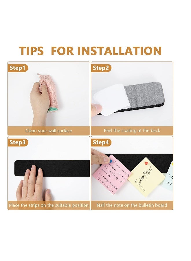 5 Pack Felt Pin Board Bar Strips Bulletin Board for Bedrooms Offices Home Wall Decoration, Notice Board Self Adhesive Cork Board with 50 Push Pins for Paste Notes, Photos, Schedules (Black) - Image 4