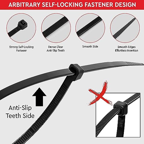 Robustt Self Locking Cable Ties | 250 X 3.6 mm | 100 Pieces, Black | Heat Resistant Cable Zip Ties | Self-Locking Cable Organizer | Anti - Slip Wire Organizer | For Indoor & Outdoor Use - Image 2