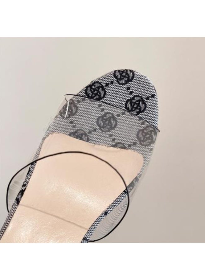 Rup Art Transparent Peep Toe Expose Nail Art Summer Slippers PVC Wedges with checkered pattern Slippers Sandals Women Fashion High Heels Female - Image 3