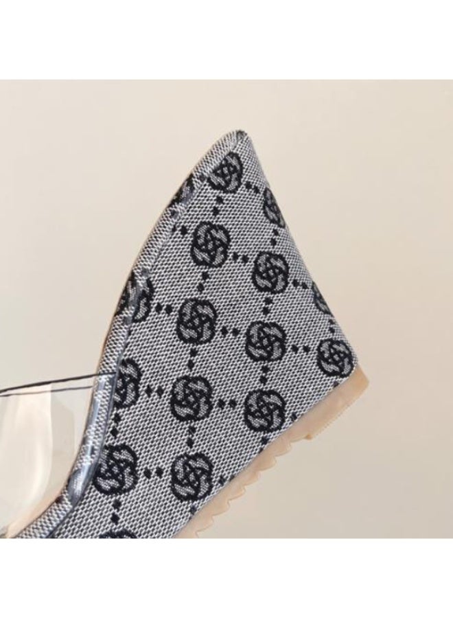 Rup Art Transparent Peep Toe Expose Nail Art Summer Slippers PVC Wedges with checkered pattern Slippers Sandals Women Fashion High Heels Female - Image 4