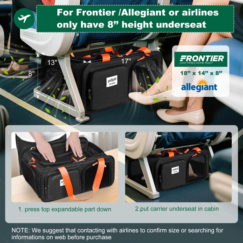 pidipiti 17x13x8 Frontier Allegiant Breeze Airlines Approved top Expandable pet Carrier for Extra-Small Dog/Small cat,Weight up to 5 lbs,Length Shorter Than 16'' - Image 2