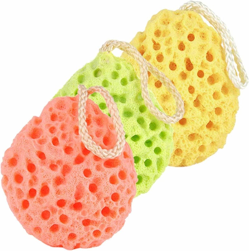 Body Bath Sponge3 Pack Natural Fiber Soft Body Bath Sponge Honeycomb Texture Gentle Soothing Exfoliating Cleansing Body Shower Loofahs for Adults Kids Daily Care Bathroom Supplies