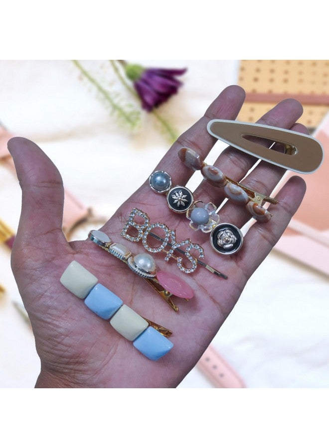 JPV 6 Pcs Premium Korean Stylish Hair Clips For Women And Girls, Pearl Metal clip - Image 3
