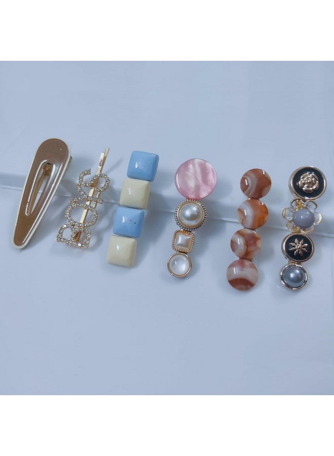JPV 6 Pcs Premium Korean Stylish Hair Clips For Women And Girls, Pearl Metal clip - Image 2