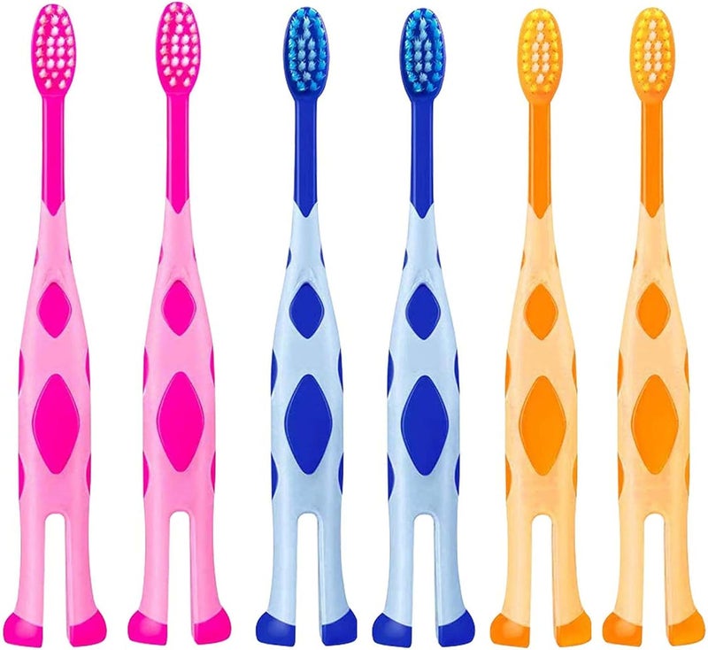 SOLARAE 6 Pack Kid’s Toddler Toothbrush, Manual Toothbrush with Extra Soft Bristles and Standing Base, Suitable for Over 2 Years Old, Soft-Grip Toothbrush Toddler - Image 1