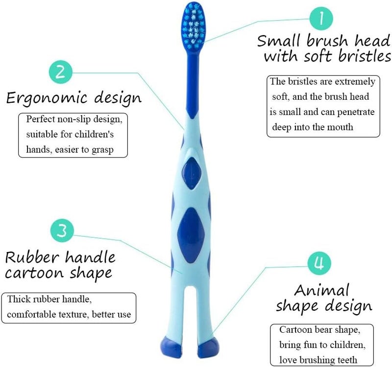 SOLARAE 6 Pack Kid’s Toddler Toothbrush, Manual Toothbrush with Extra Soft Bristles and Standing Base, Suitable for Over 2 Years Old, Soft-Grip Toothbrush Toddler - Image 5