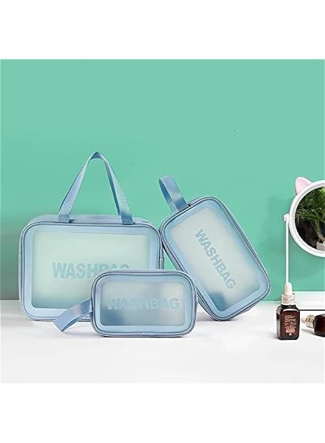 HOOKOR 3 PCS Travel Toiletry Bag for Women Men, Translucent Waterproof Makeup Cosmetic Travel Organizer Bag for Size Toiletries Accessories with Large Capacity (Blue) - Image 2