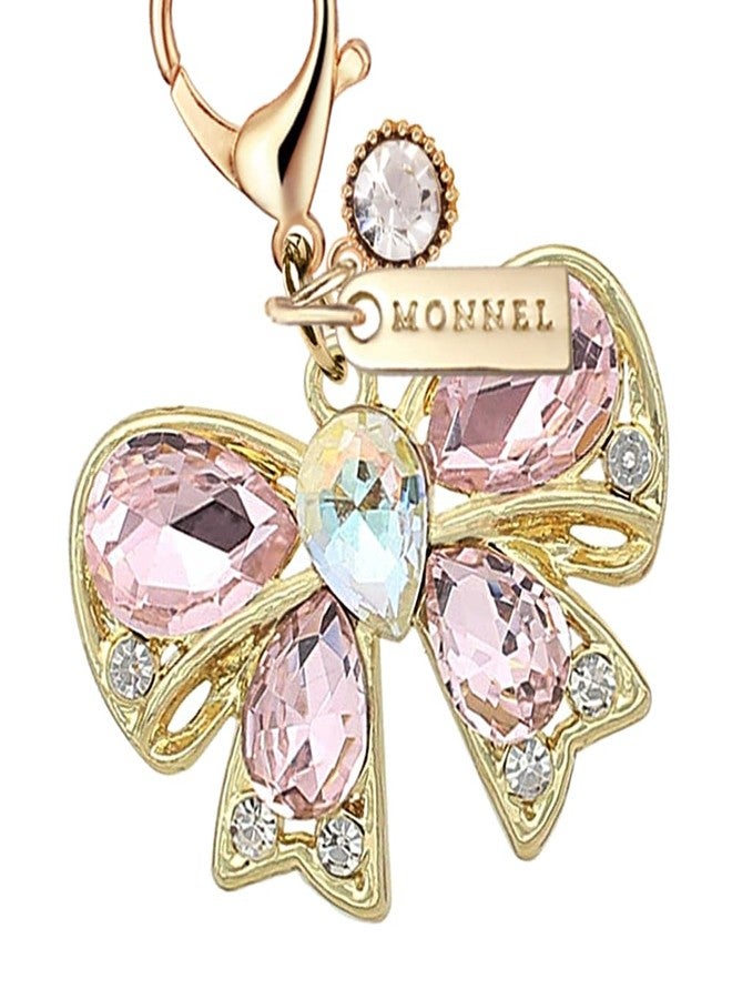 MONNEL MC730 Little Crystal 3D Bow Lobster Clasp Charm for Women with Velvet Bag (Pink,1 Piece) - Image 2