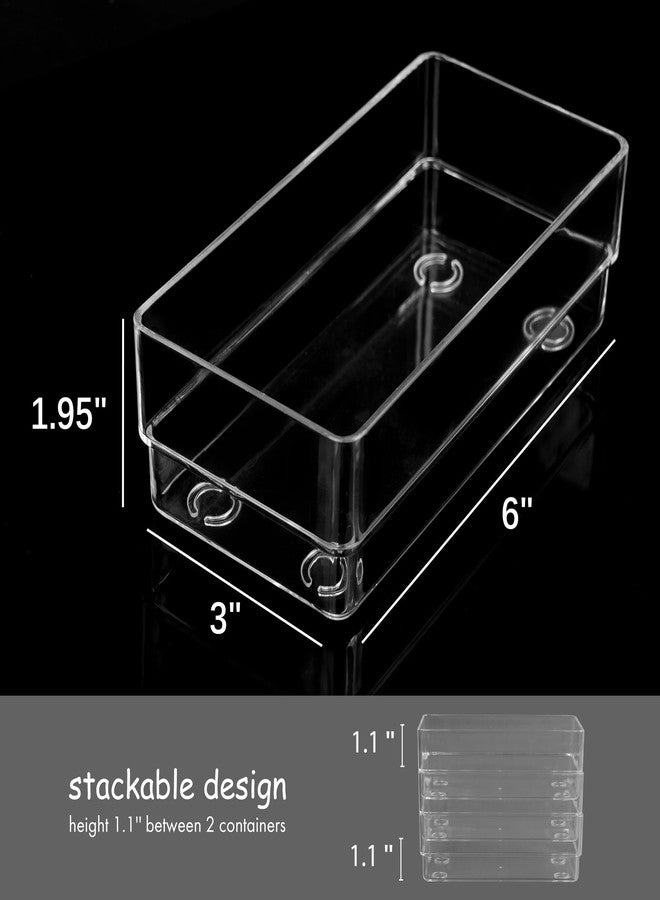 لوتفانسي منظم أدراج بلاستيكي شفاف من لوت فانسي، 6 بوصات × 3 بوصات × 2 بوصة، مجموعة من 3 صناديق تخزين أدراج لمستحضرات التجميل والمكياج، قابلة للتكديس - Image 4