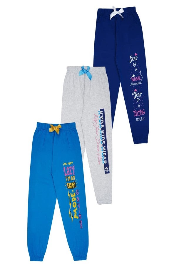 KYDA KIDS® 100% Girls Cotton Printed Track Pants (Pack of 3) - Image 1