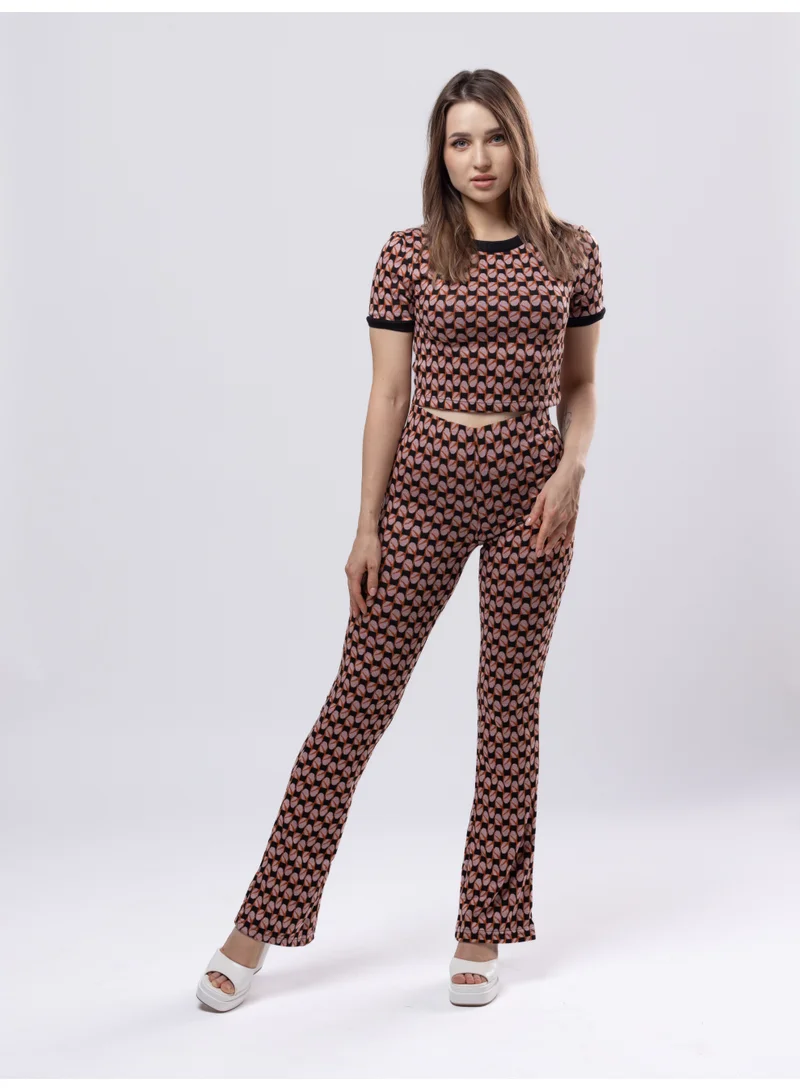 Fashonara Knitted Crop Top and Pants 2-Piece Set
