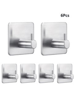EZGOZ Stainless Steel Wall Hooks Waterproof Heavy Duty Adhesive Wall Hangers for Towel and Kitchen Bathroom Key Organization - 6Packs Silvery  - Image 1